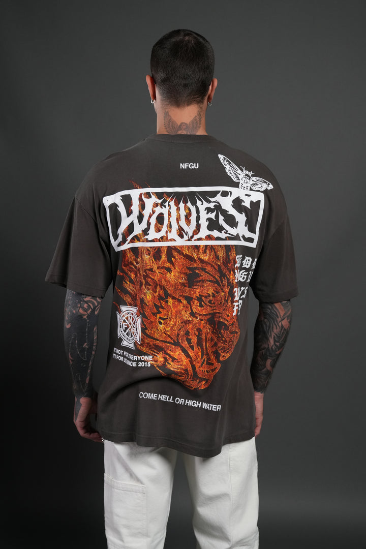 Come Hell Or High Water NFGU Premium Oversized Tee in Darc Brown Drift Wash