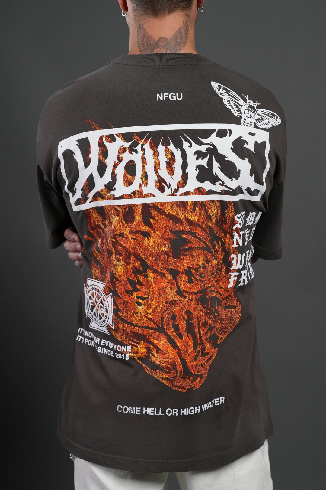Come Hell Or High Water NFGU Premium Oversized Tee in Darc Brown Drift Wash