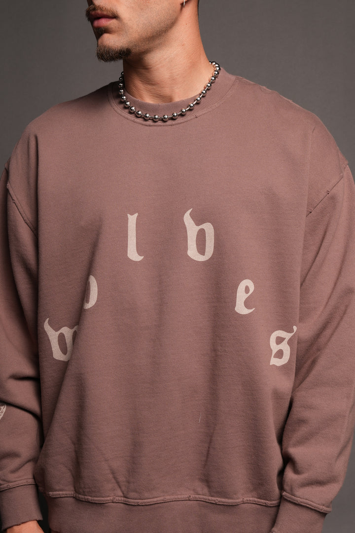 Forever Our Core Grunge Distressed Oversized London Crewneck In Mojave Brown