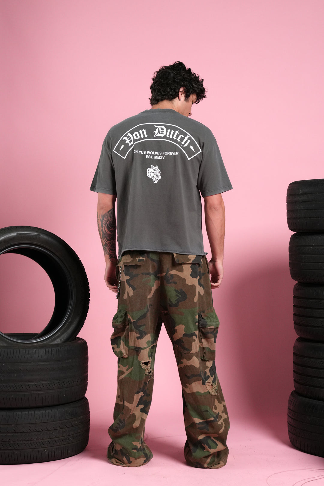 Darc Covenant Grunge Mid-Length Raw Hem Tee in Wolf Gray