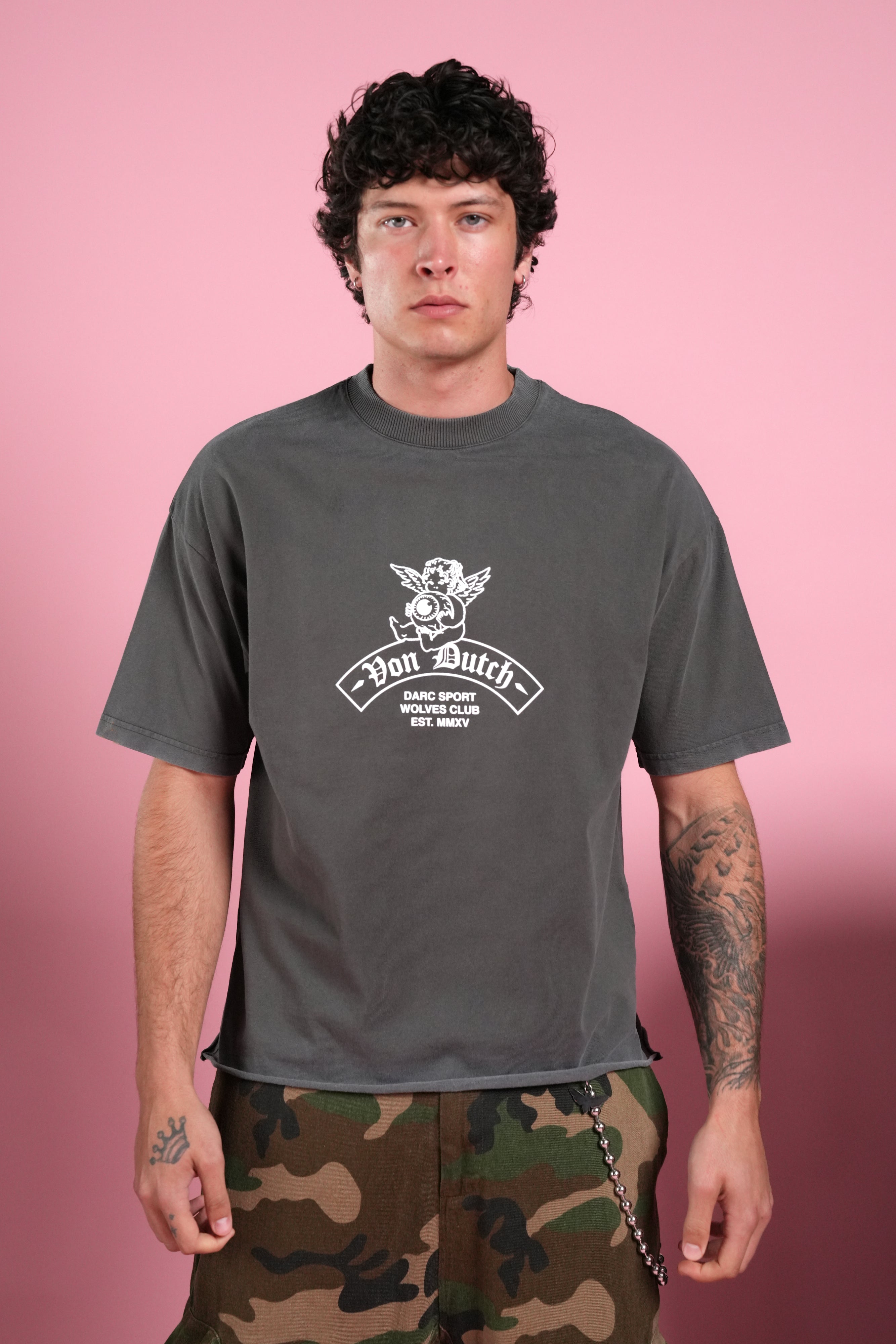 Darc Covenant Grunge Mid-Length Raw Hem Tee in Wolf Gray