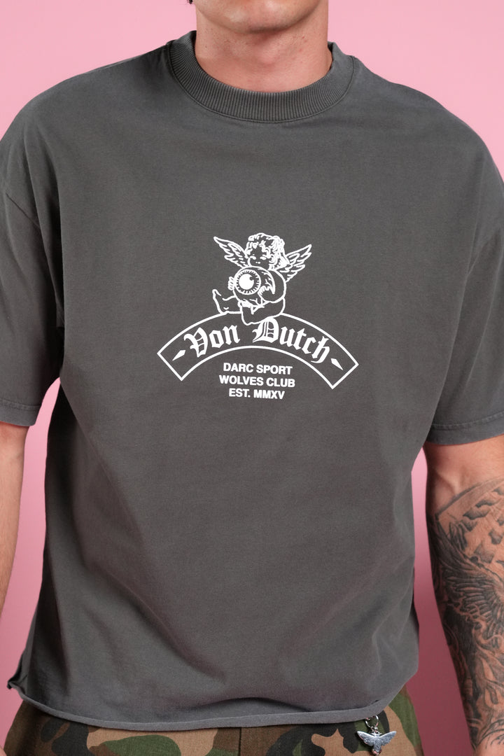 Darc Covenant Grunge Mid-Length Raw Hem Tee in Wolf Gray