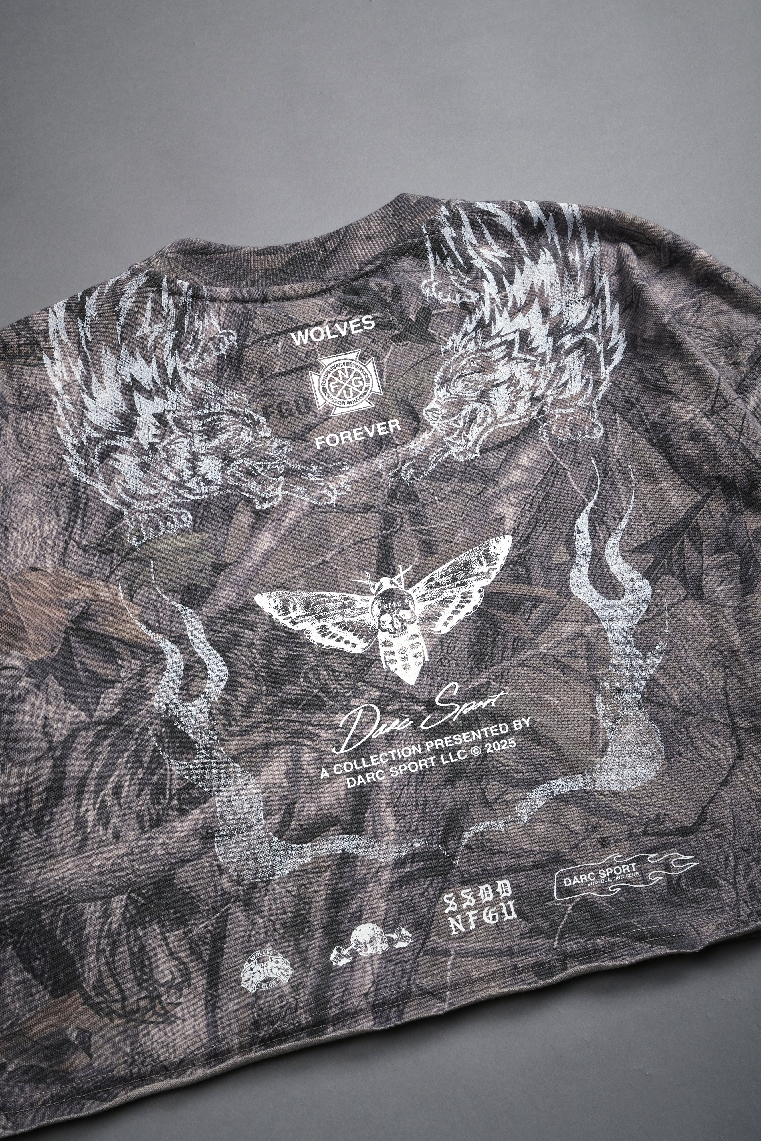 From The Top "Premium" Oversized (Cropped) Tee in Driftwood Wolf Forest Camo