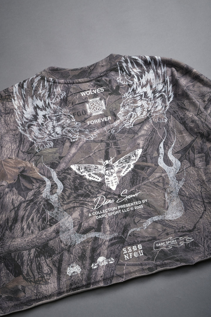 From The Top "Premium" Oversized (Cropped) Tee in Driftwood Wolf Forest Camo