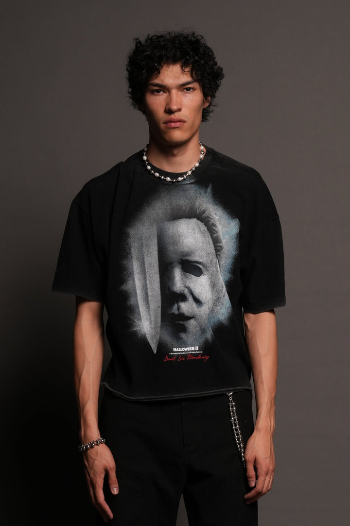 Night Blade Premium Raw Hem Box Cut Tee In Black