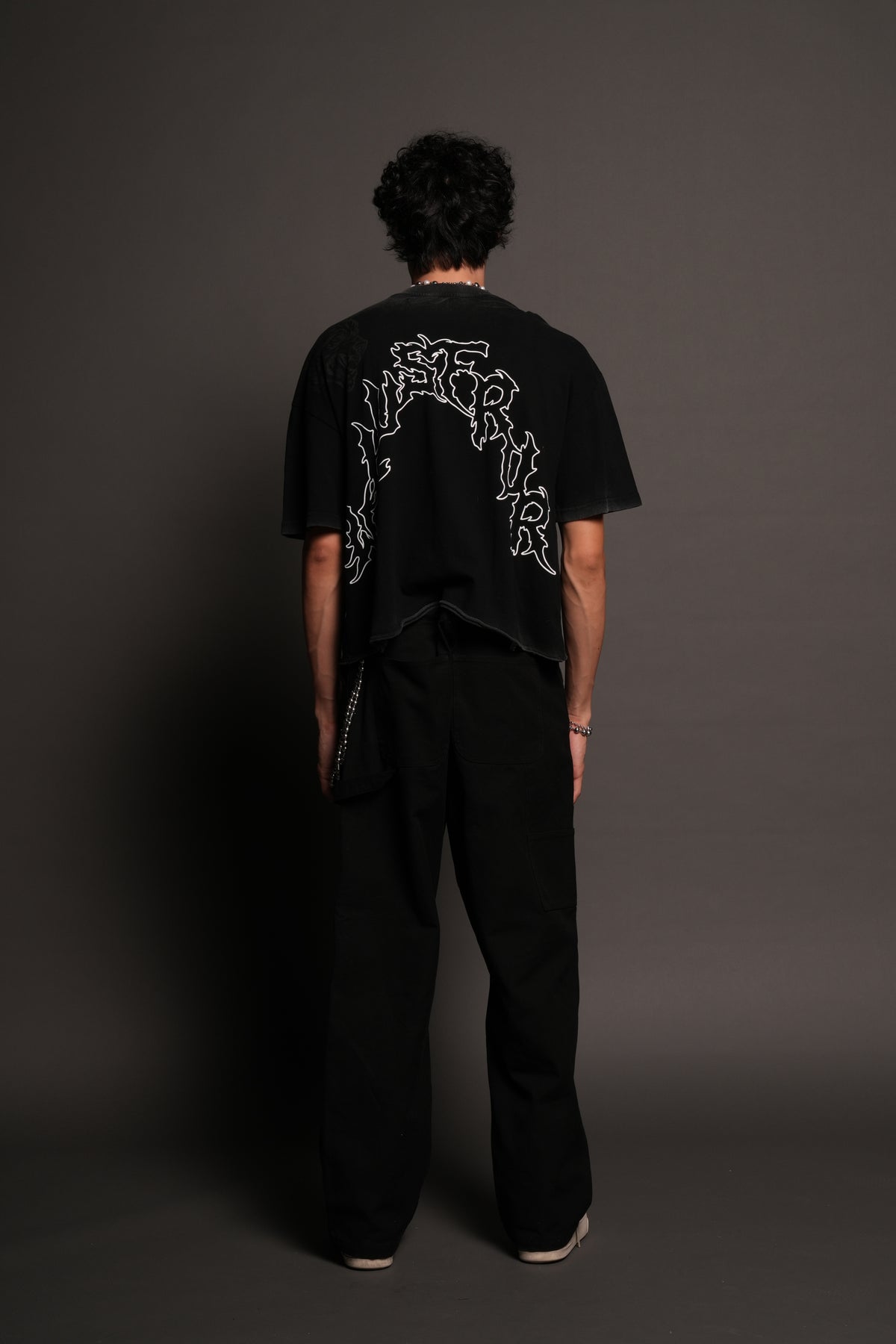 Night Blade Premium Raw Hem Box Cut Tee In Black