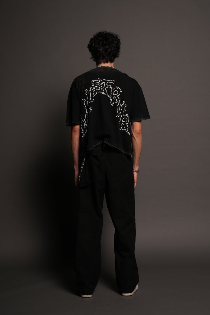 Night Blade Premium Raw Hem Box Cut Tee In Black