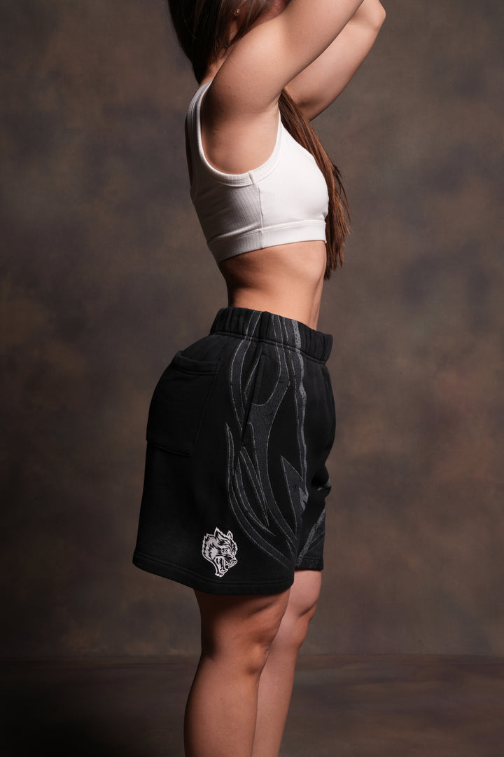 Real Recognize Real Unisex Oversized Post Lounge Sweat Shorts V2 in Black Drift Wash