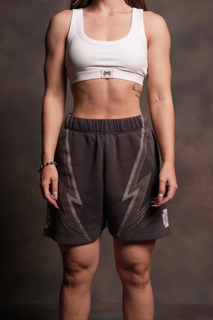 Real Recognize Real Unisex Oversized Post Lounge Sweat Shorts V2 in Darc Brown Drift Wash