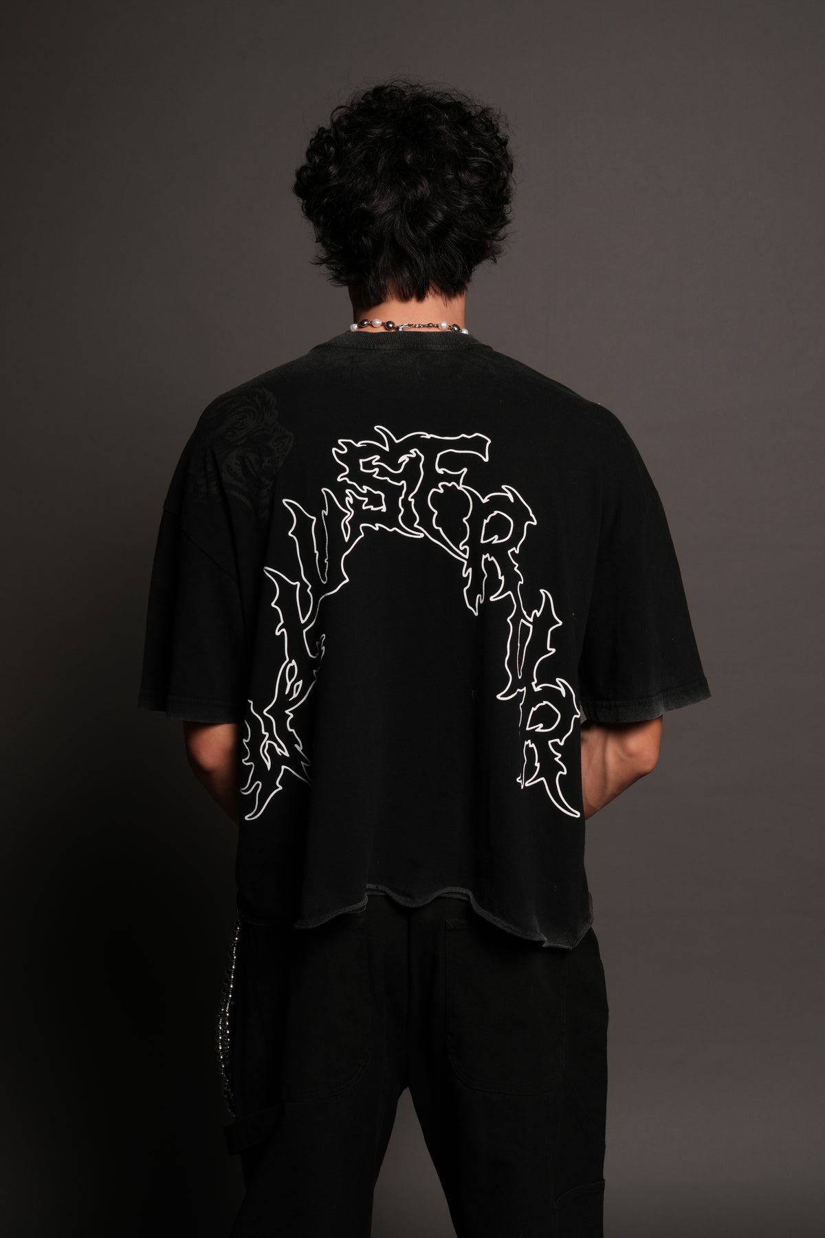 Night Blade Premium Raw Hem Box Cut Tee In Black