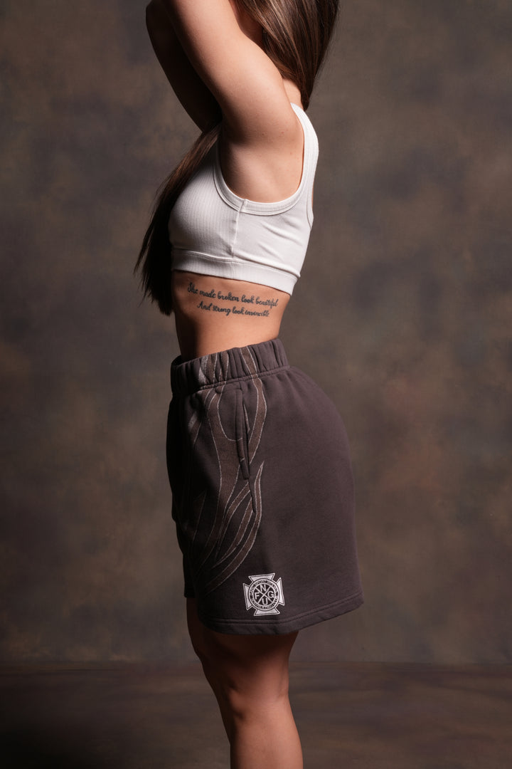 Real Recognize Real Unisex Oversized Post Lounge Sweat Shorts V2 in Darc Brown Drift Wash