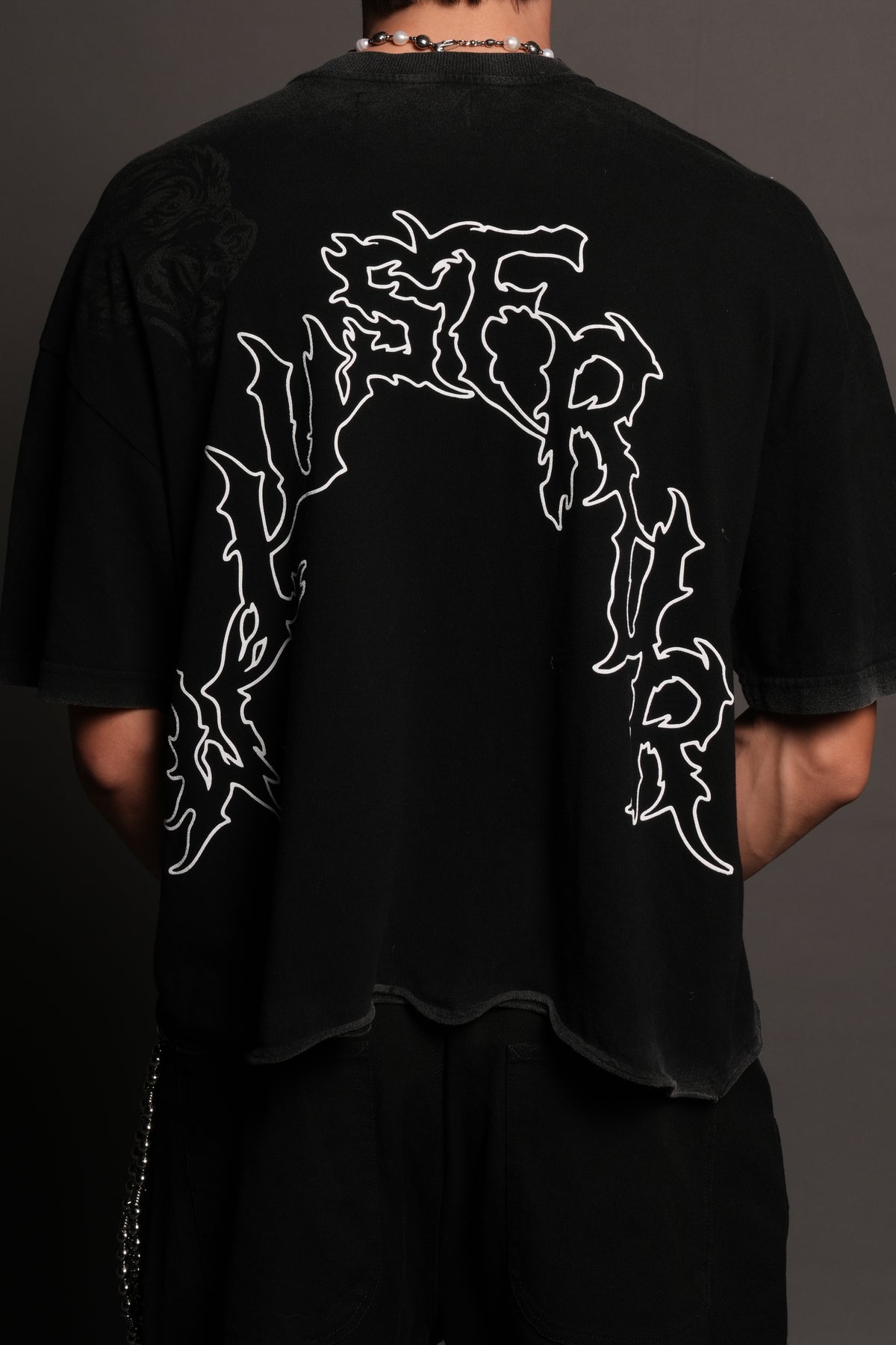Night Blade Premium Raw Hem Box Cut Tee In Black