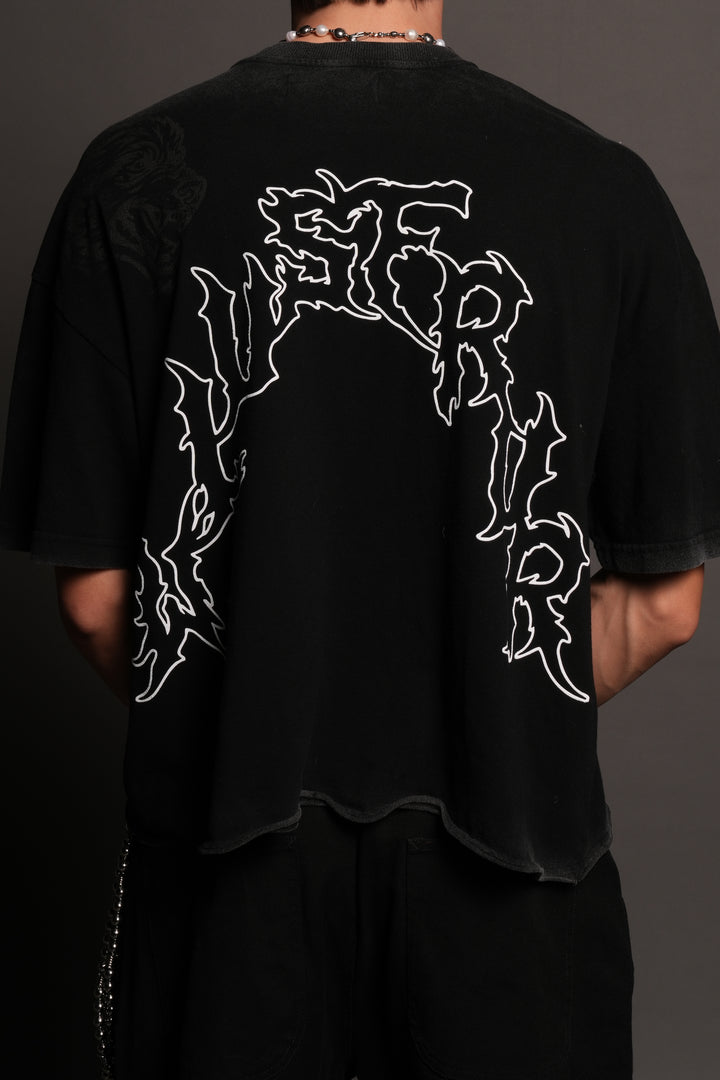 Night Blade Premium Raw Hem Box Cut Tee In Black
