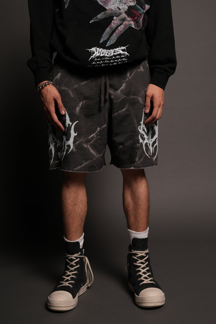 Ssddnfgu Raw Hem Oversized Post Lounge Sweat Shorts In Darc Thorns