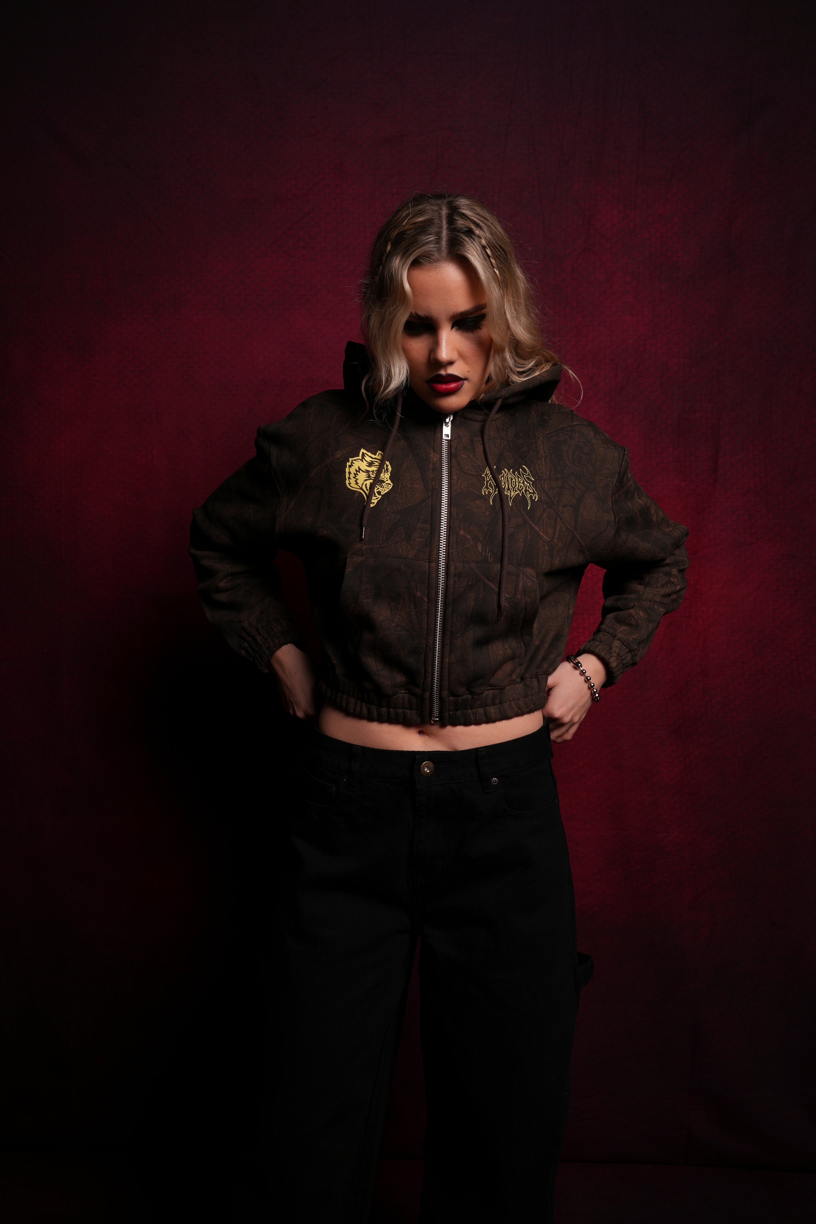 Origin Hesh "Chambers" (Cropped) Zip Hoodie in Brown Driftwood Forest Camo