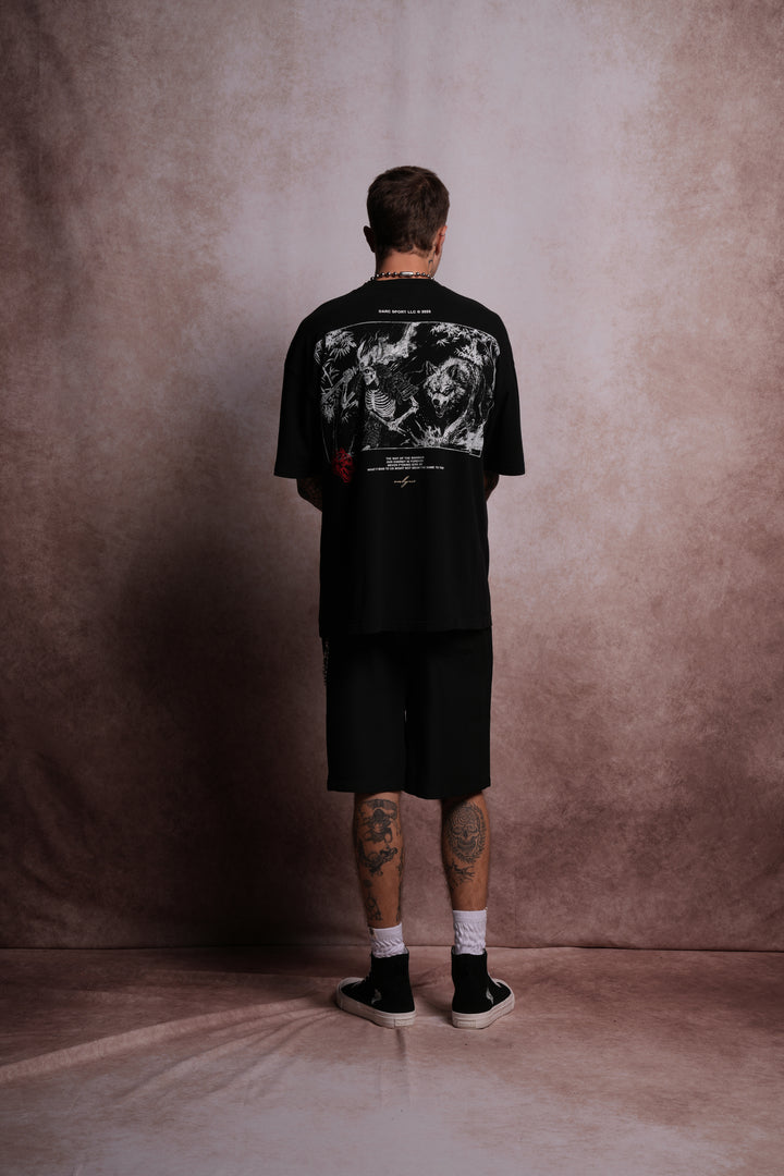 Wolves Scroll "Premium" Oversized Tee in Black