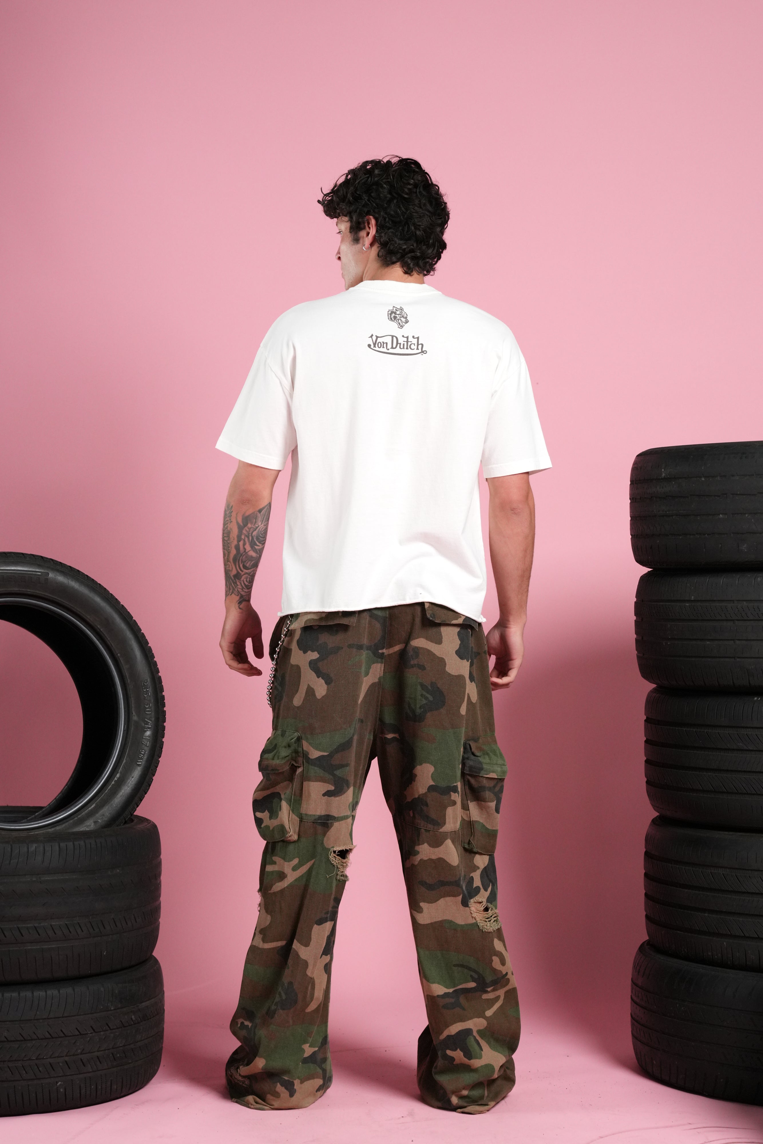 Flight Club V2 Grunge Mid Length Raw Hem Tee in Cream