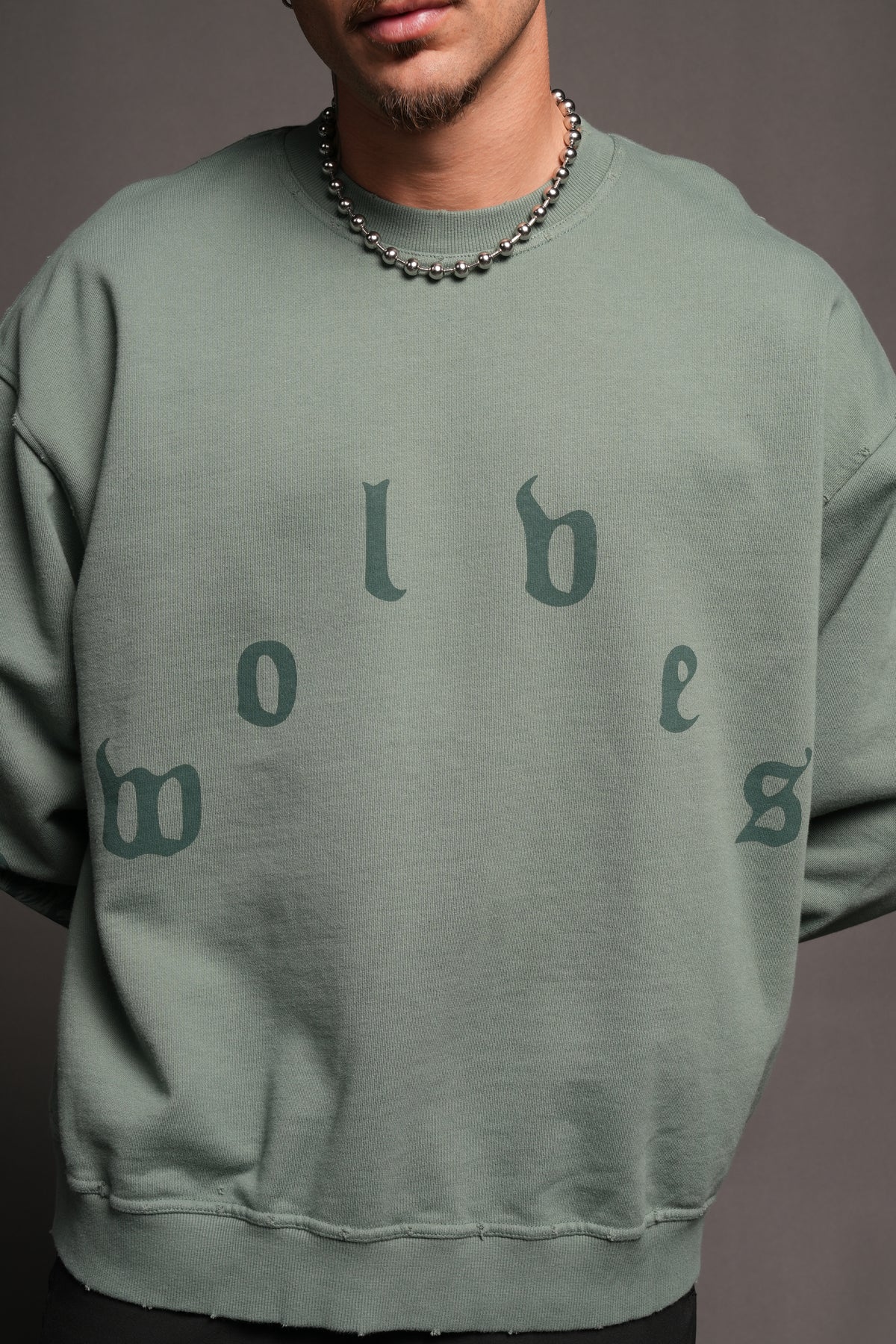 Forever Our Core Grunge Distressed Oversized London Crewneck In Hunter Green