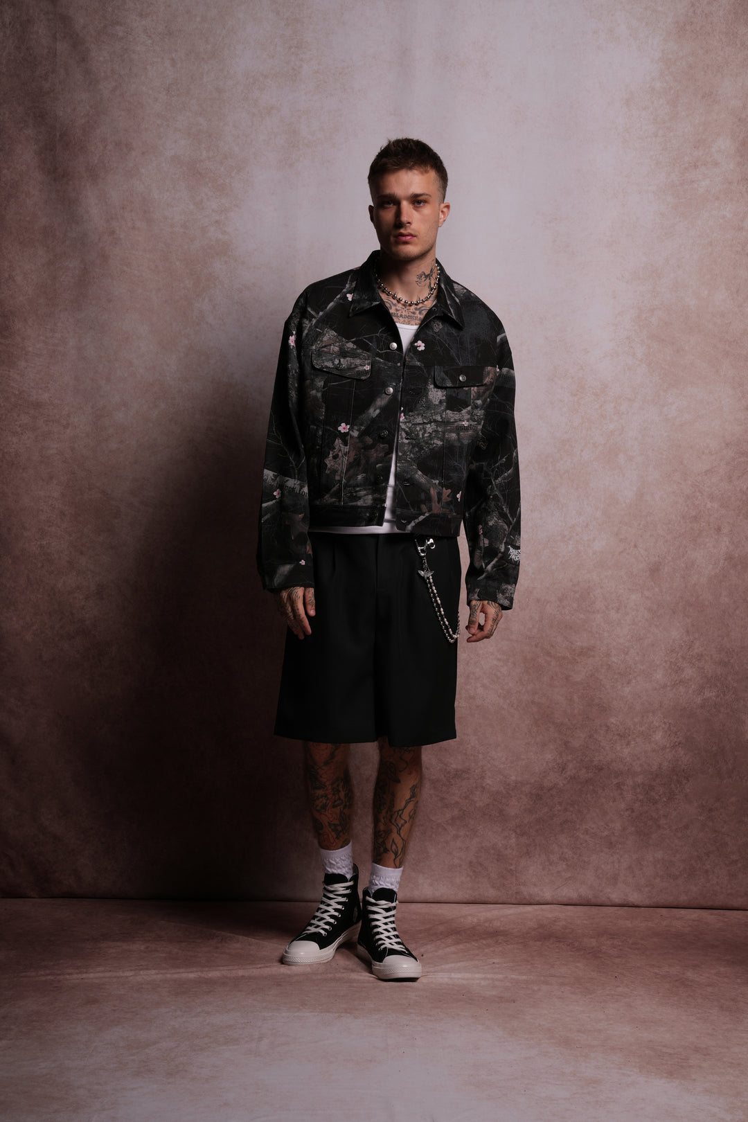 Forged From Iron Cropped American Denim Jacket in Darc Blossom Woodland Camo