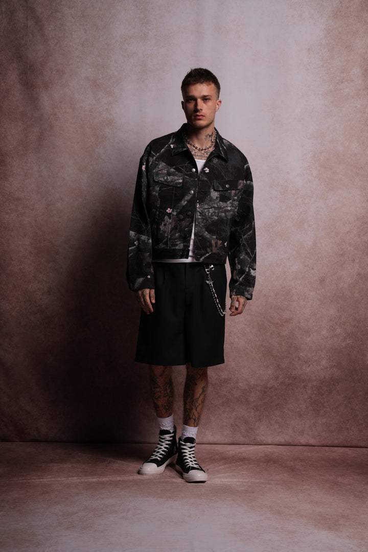 Forged From Iron Cropped American Denim Jacket in Darc Blossom Woodland Camo