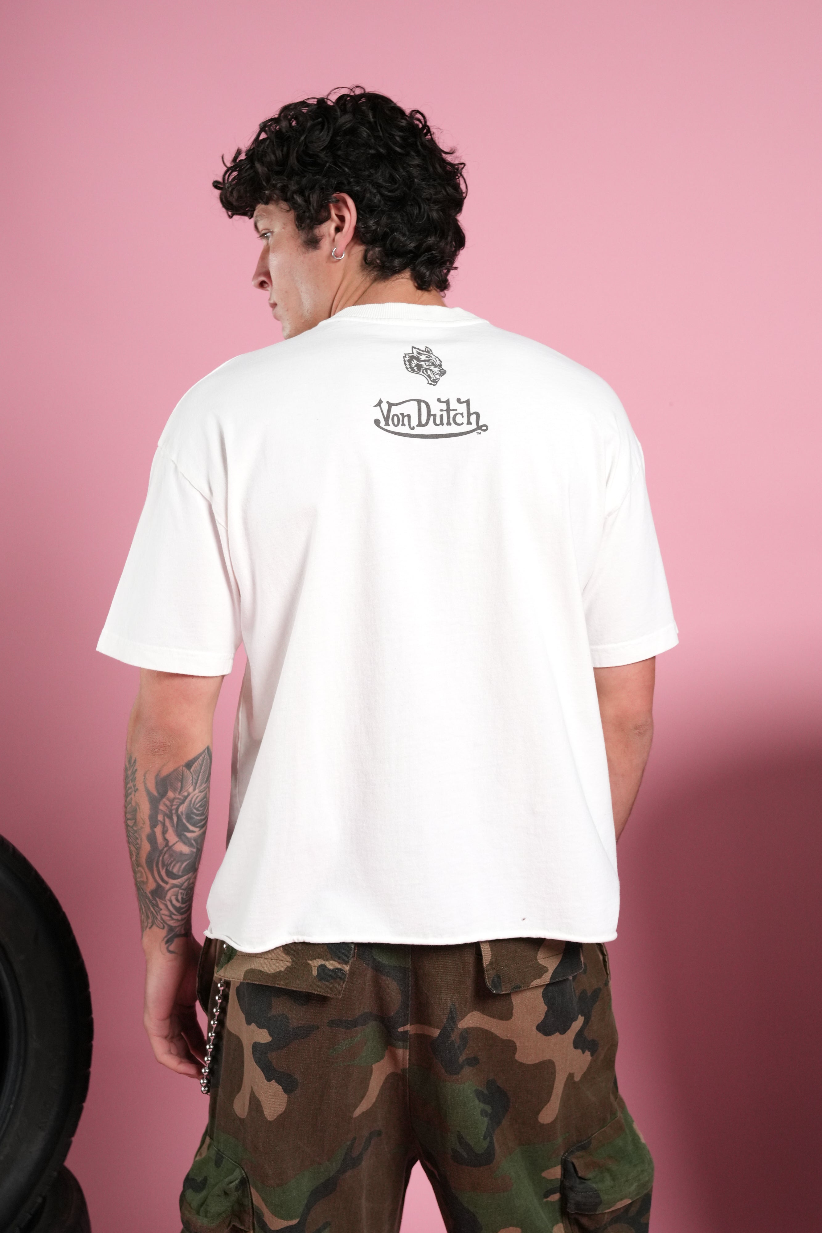 Flight Club V2 Grunge Mid Length Raw Hem Tee in Cream