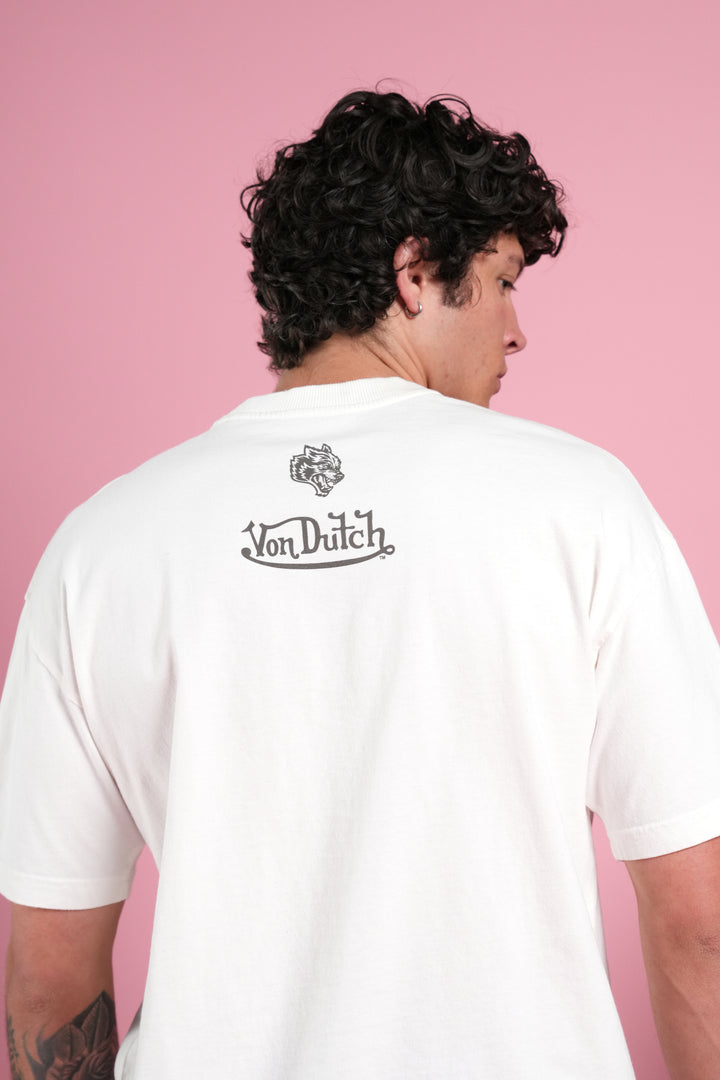 Flight Club V2 Grunge Mid Length Raw Hem Tee in Cream