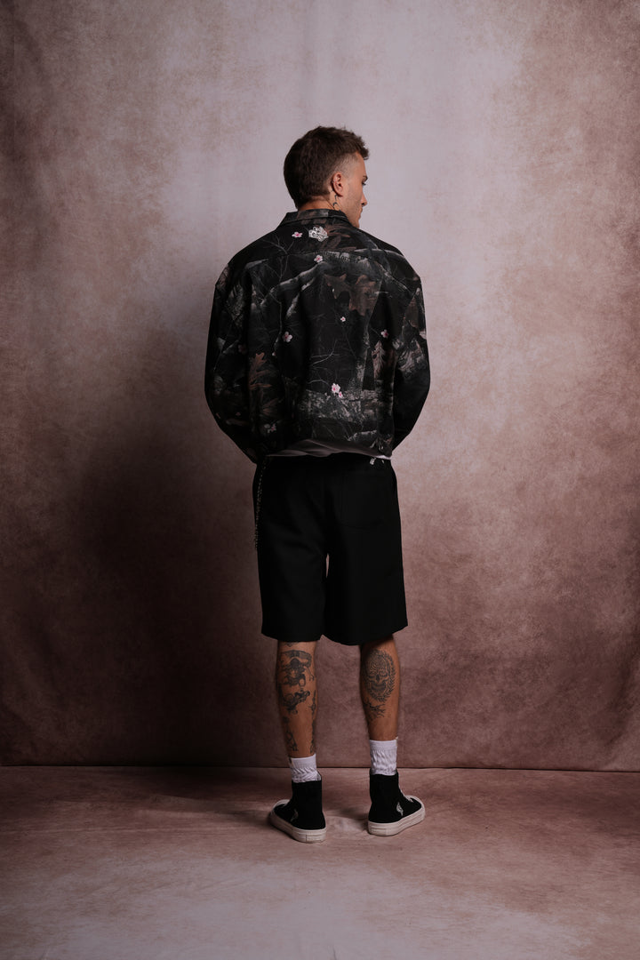 Forged From Iron Cropped American Denim Jacket in Darc Blossom Woodland Camo