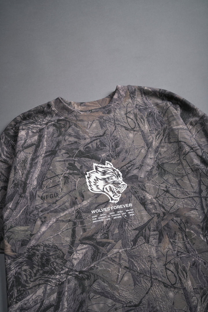 Wolves Have Your Back "Premium" Oversized Unisex Tee in Driftwood Wolf Forest Camo