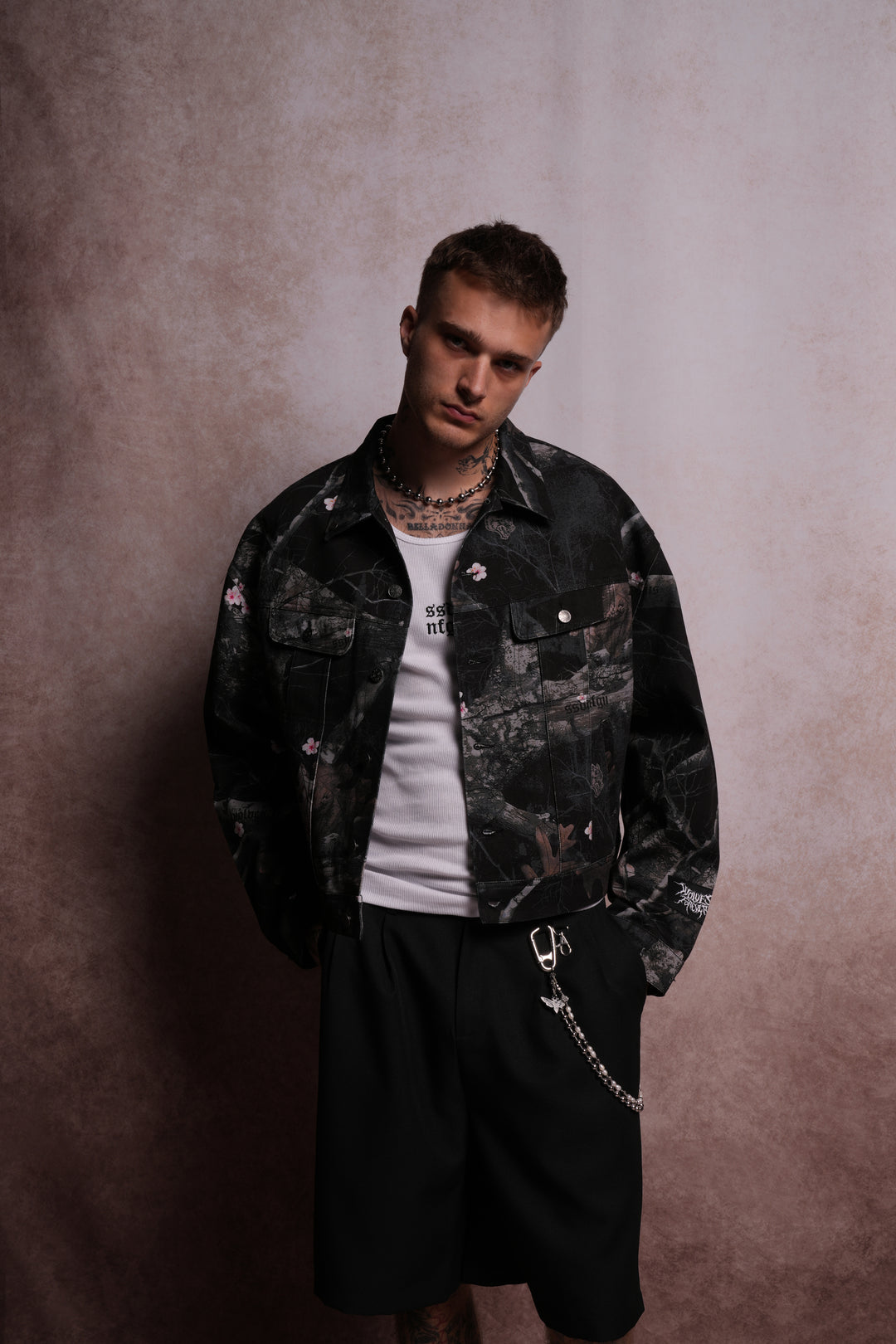 Forged From Iron Cropped American Denim Jacket in Darc Blossom Woodland Camo