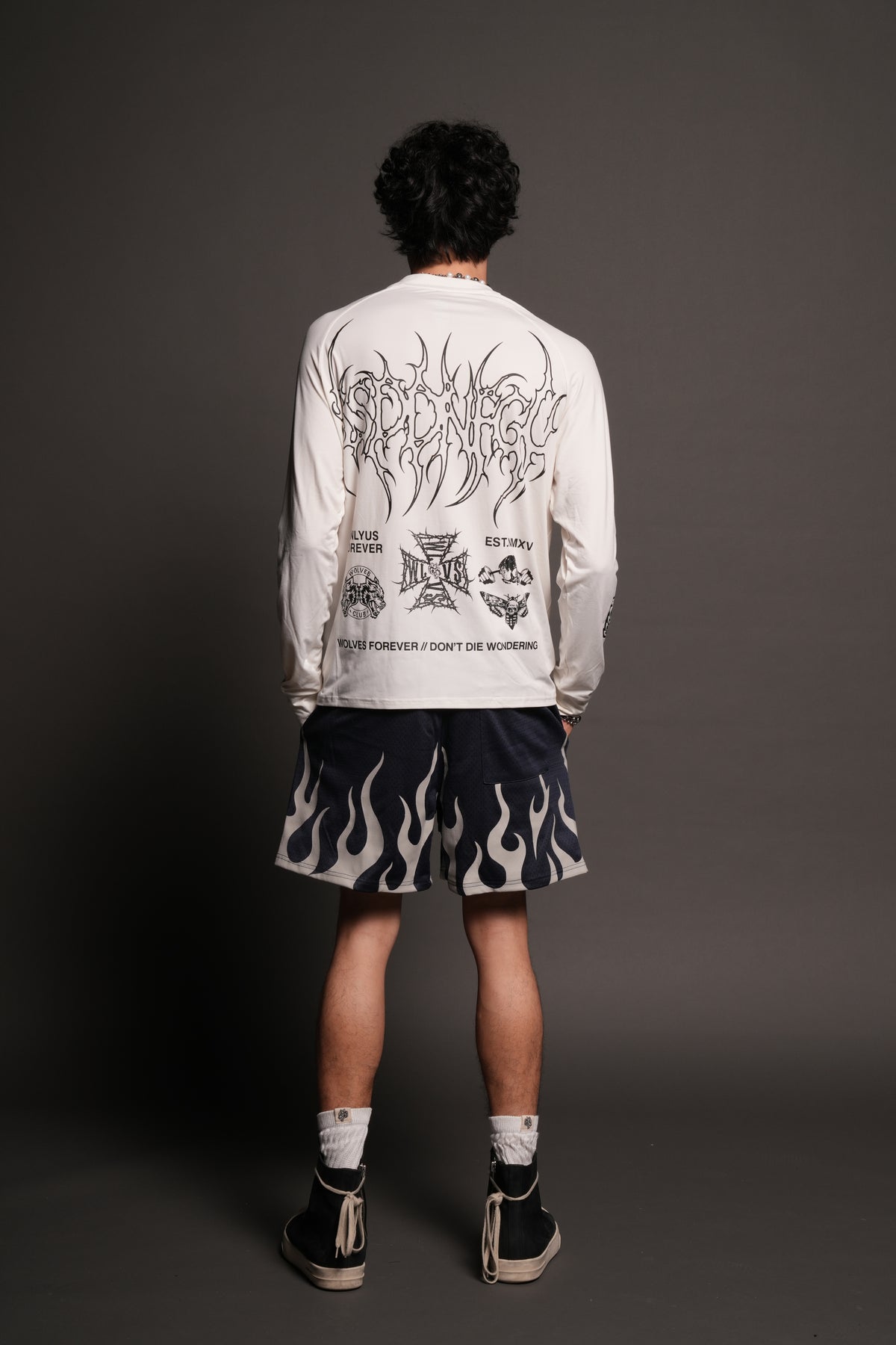 On Fire Applique Mesh Shorts In Storm Blue
