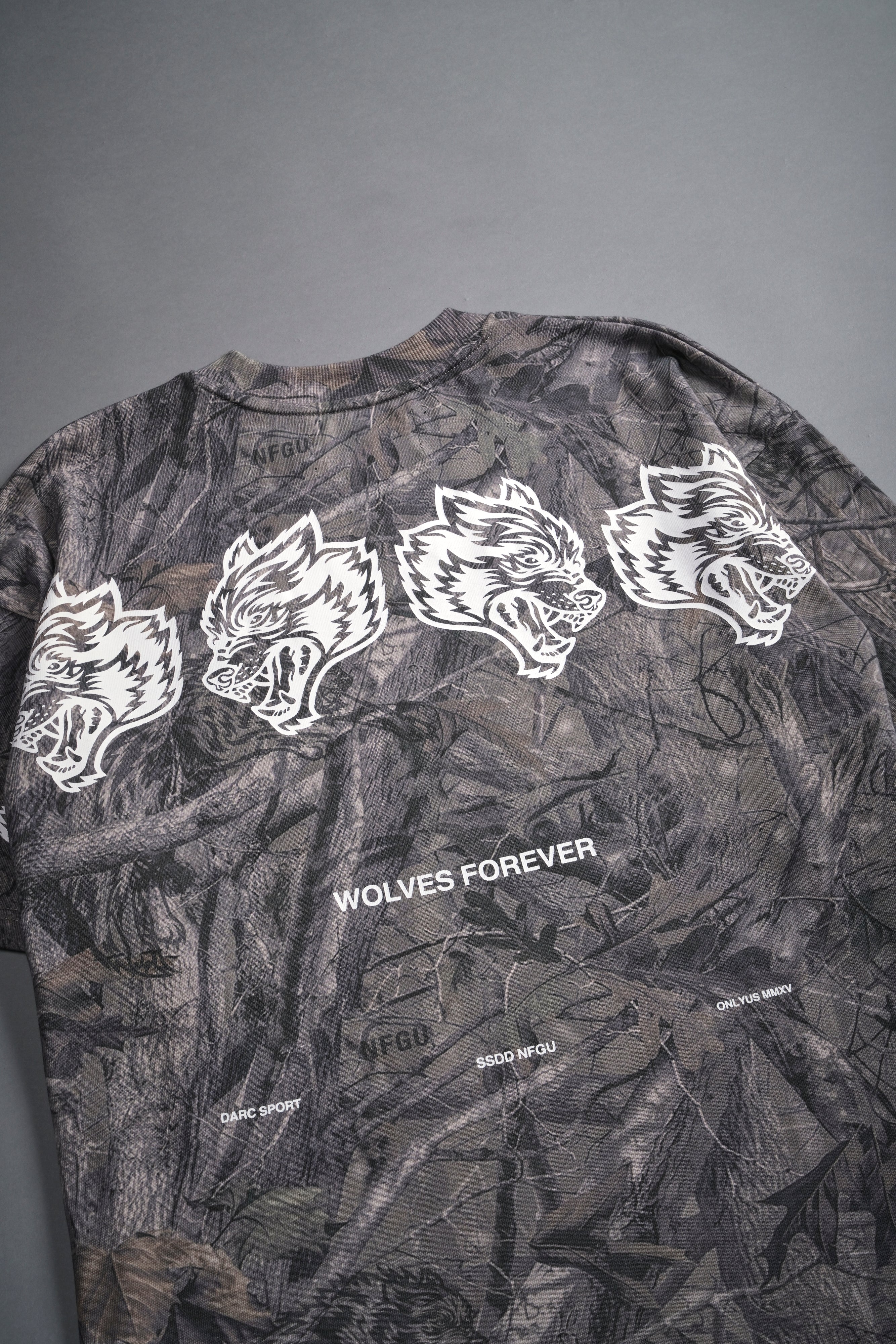 Wolves Have Your Back "Premium" Oversized Unisex Tee in Driftwood Wolf Forest Camo