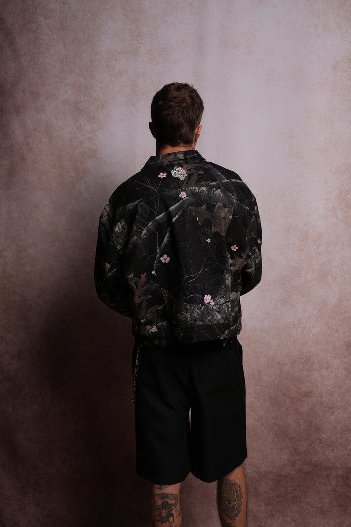 Forged From Iron Cropped American Denim Jacket in Darc Blossom Woodland Camo