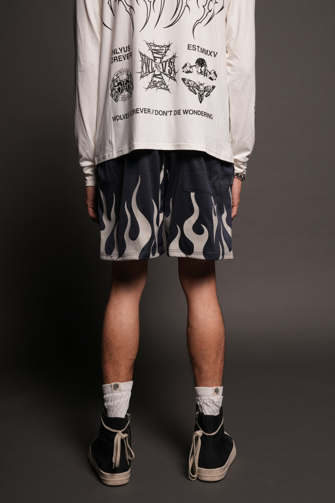 On Fire Applique Mesh Shorts In Storm Blue