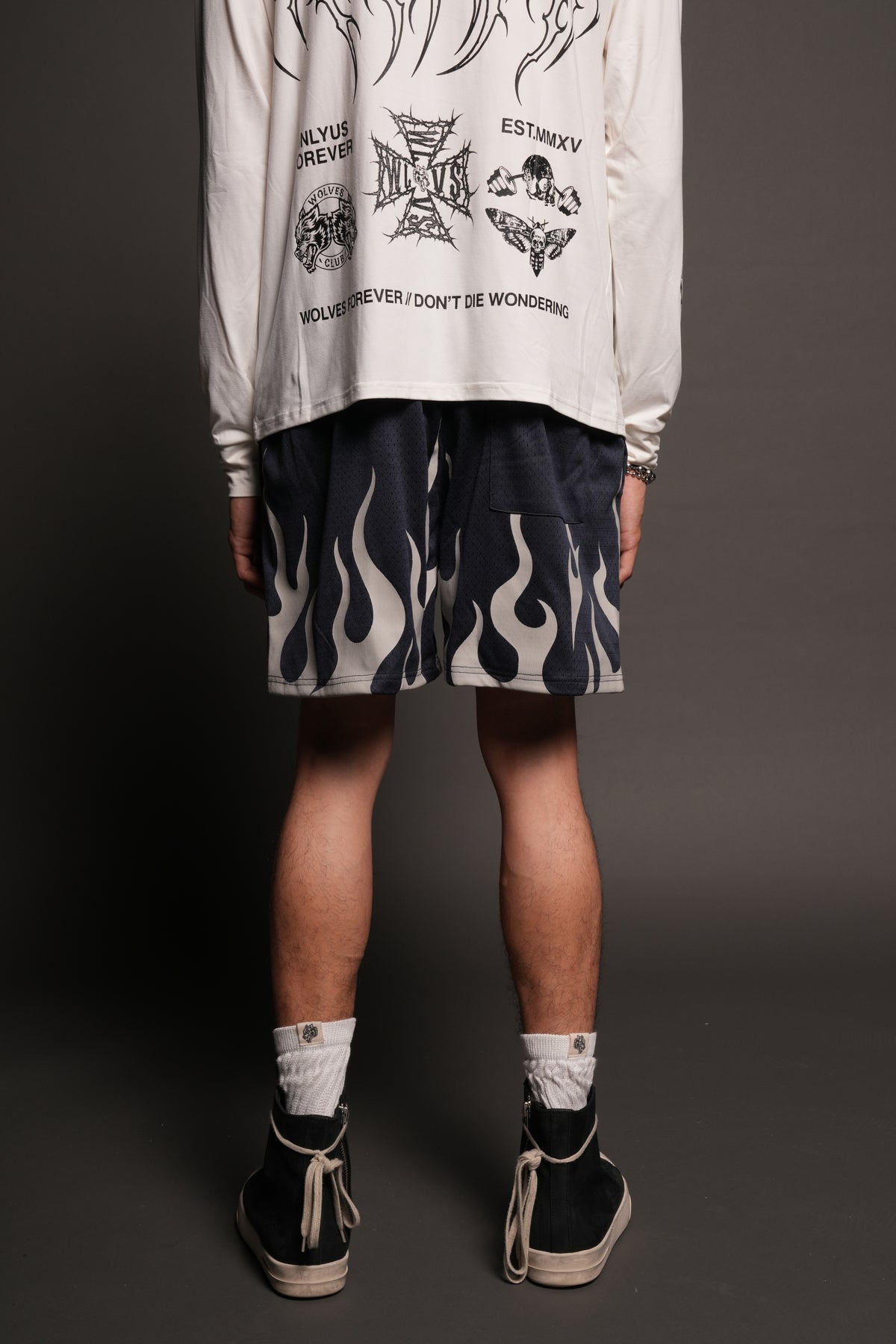 On Fire Applique Mesh Shorts In Storm Blue