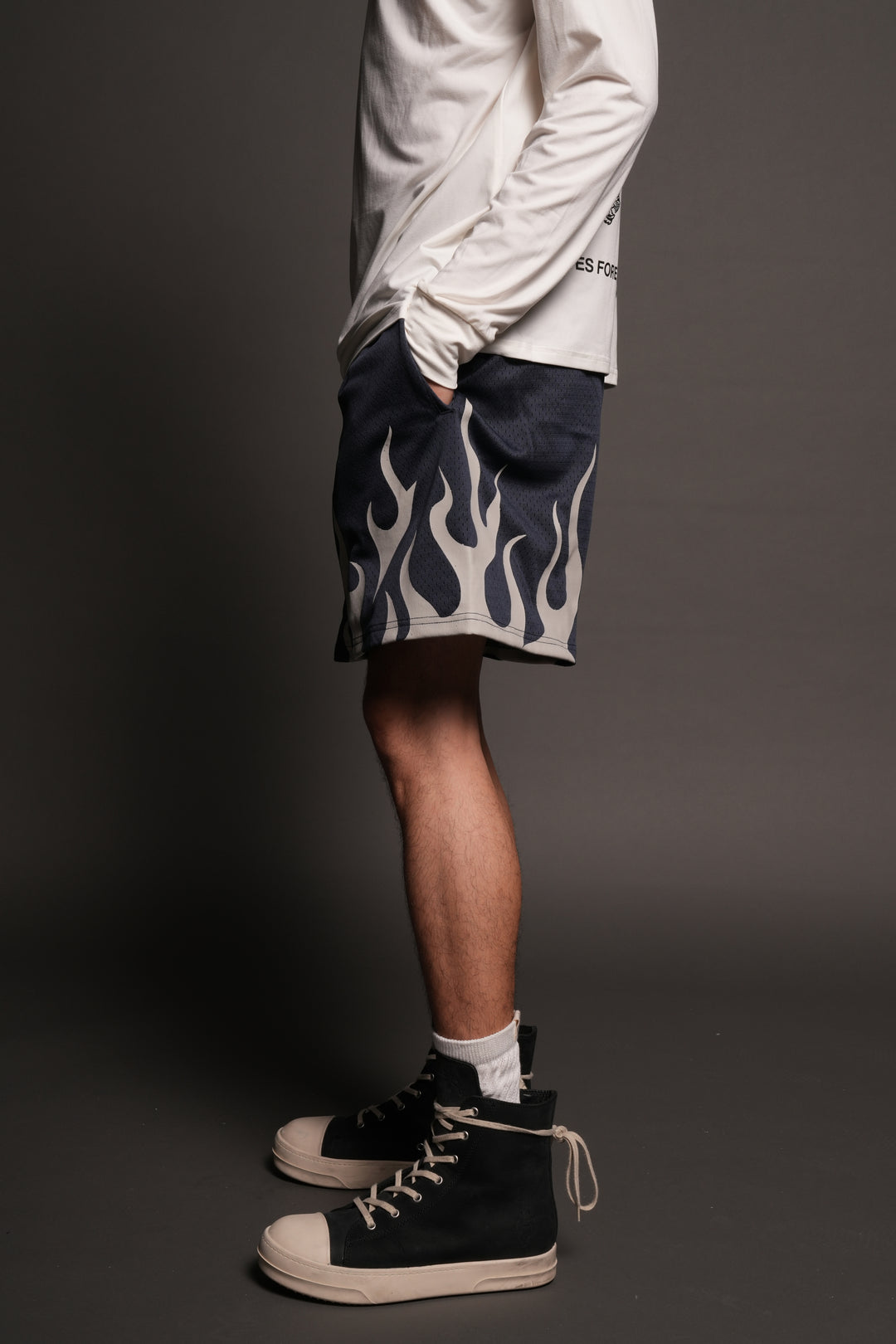 On Fire Applique Mesh Shorts In Storm Blue