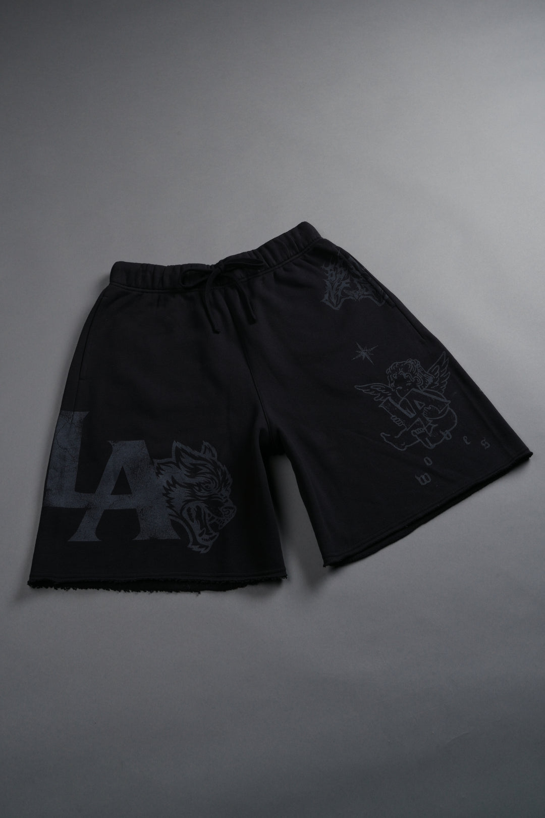 Homage To La Raw Hem Oversized Post Lounge Sweat Shorts in Black