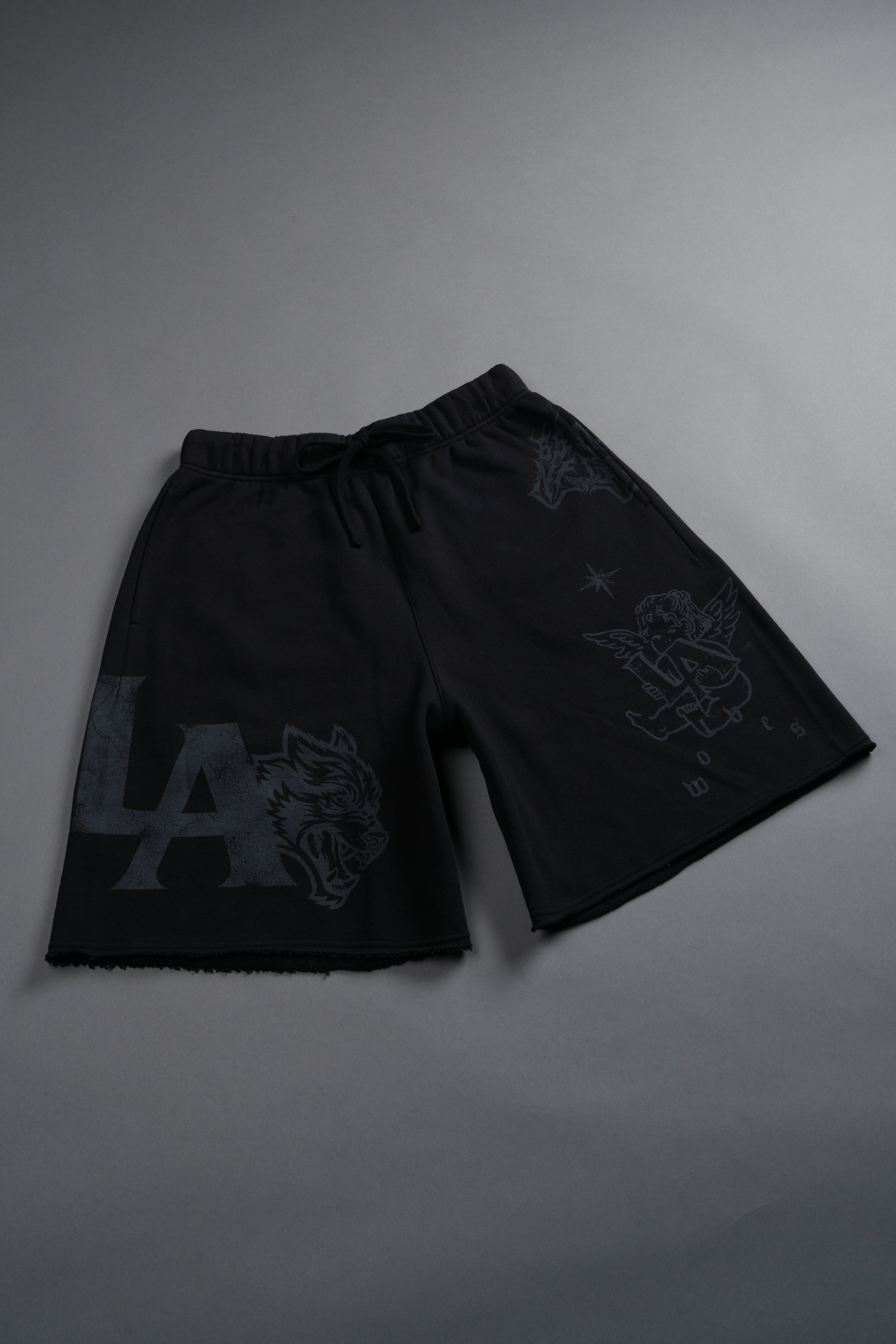 Homage To La Raw Hem Oversized Post Lounge Sweat Shorts in Black