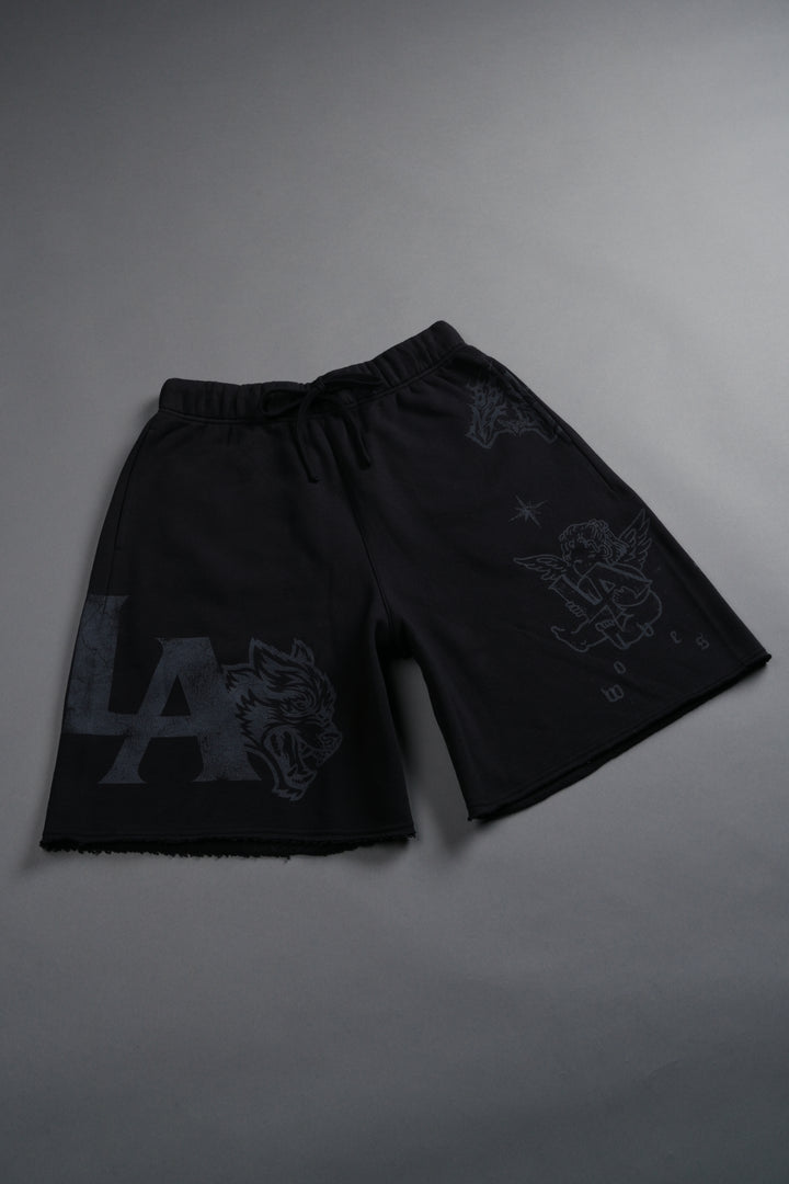 Homage To La Raw Hem Oversized Post Lounge Sweat Shorts in Black