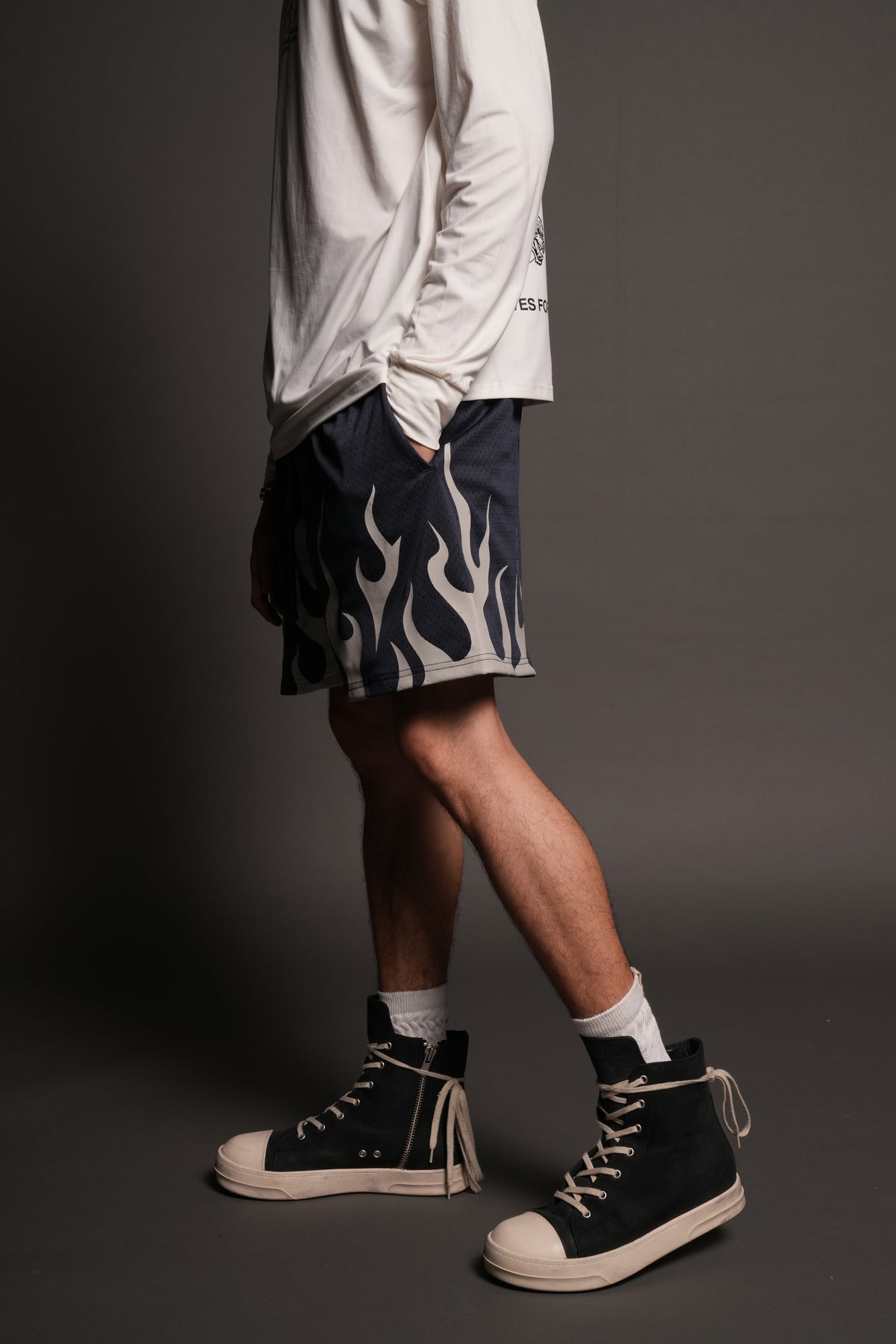 On Fire Applique Mesh Shorts In Storm Blue