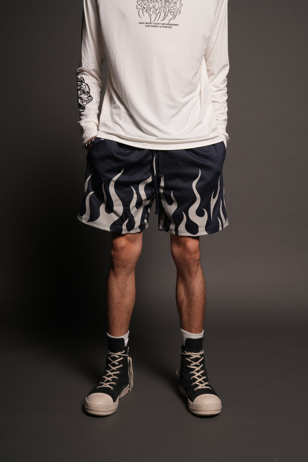 On Fire Applique Mesh Shorts In Storm Blue