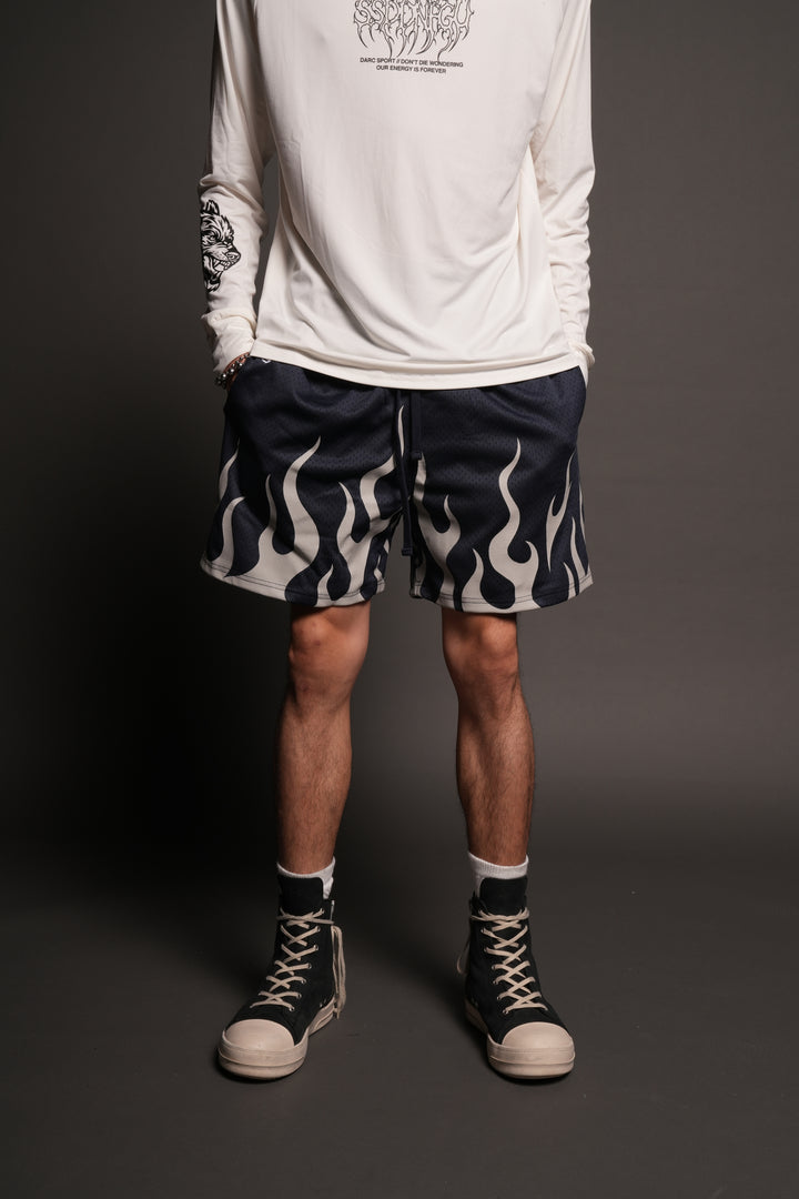 On Fire Applique Mesh Shorts In Storm Blue
