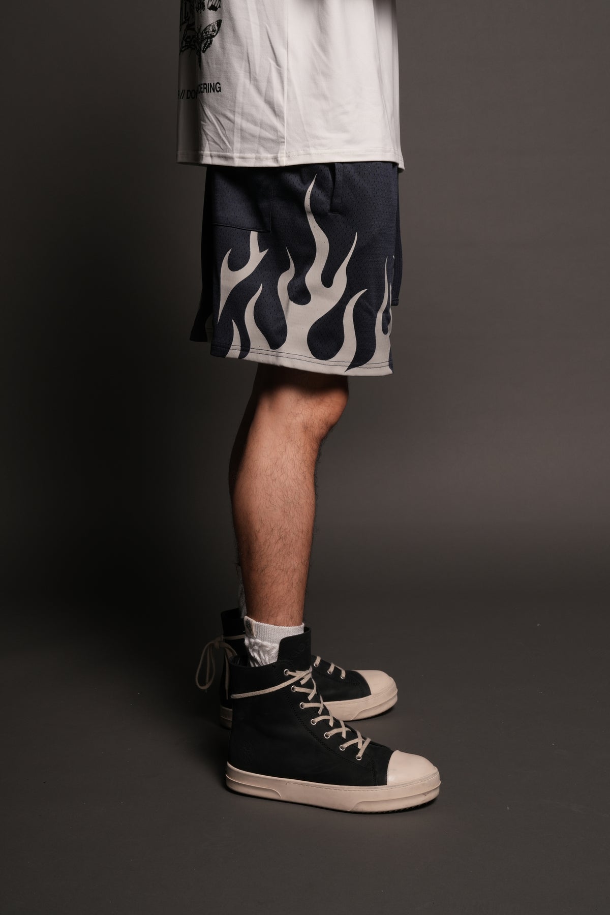 On Fire Applique Mesh Shorts In Storm Blue