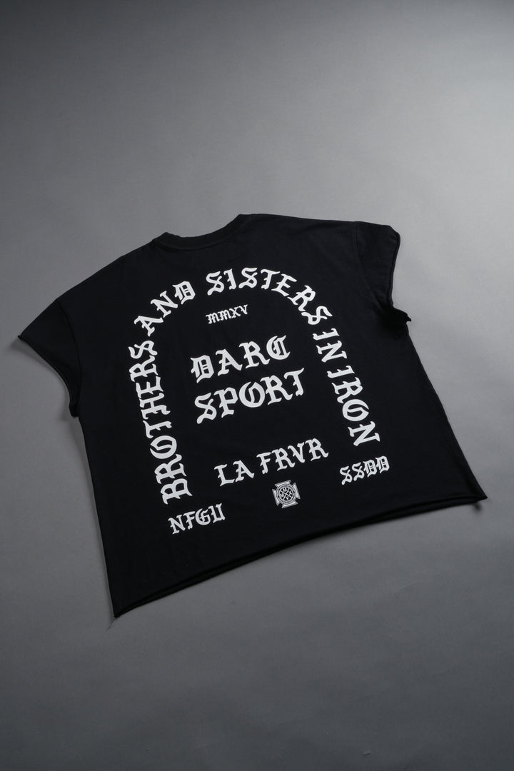 La Cherub Grunge Mid Length Raw Hem Cap Sleeve Tee in Black