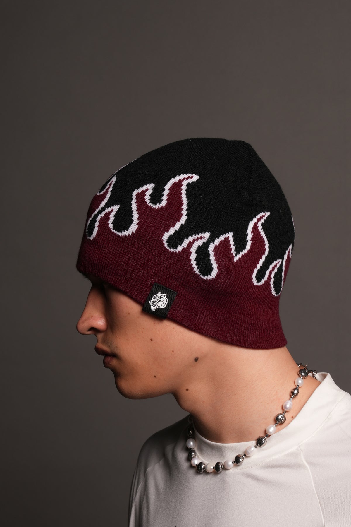 Eternal Flame Cap Beanie in Black/Oxblood