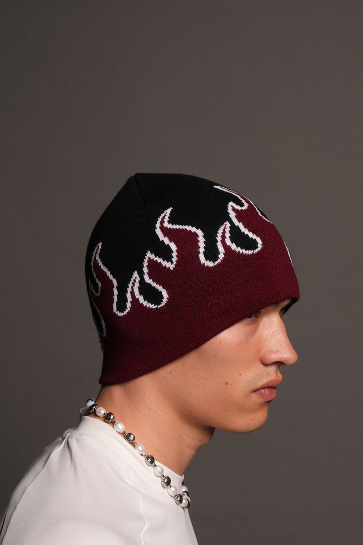 Eternal Flame Cap Beanie in Black/Oxblood