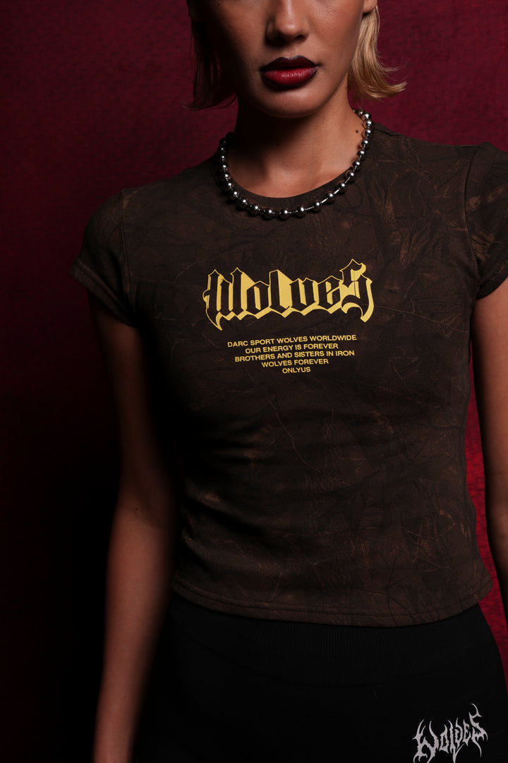 Never Back Down "Baby" Tee in Brown Driftwood Forest Camo