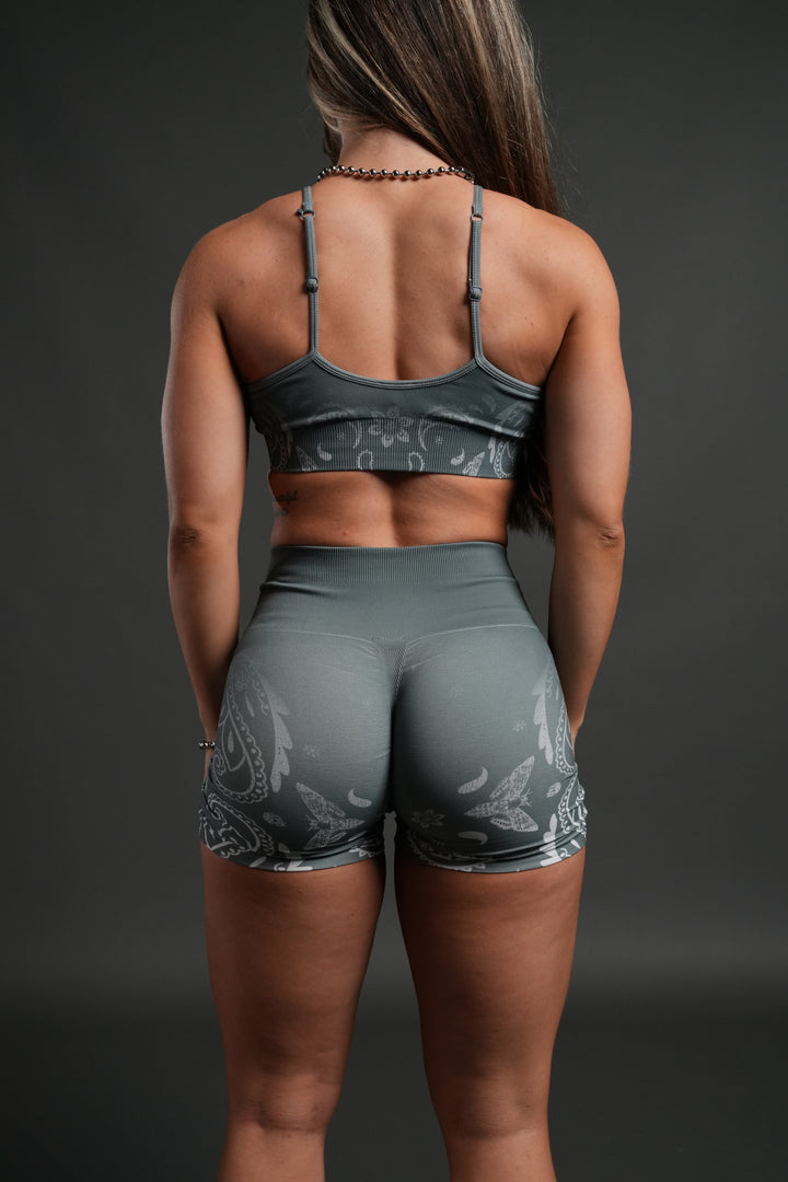 Faded Paisley "Stella" Soft Seamless Shorts in Greek Stone