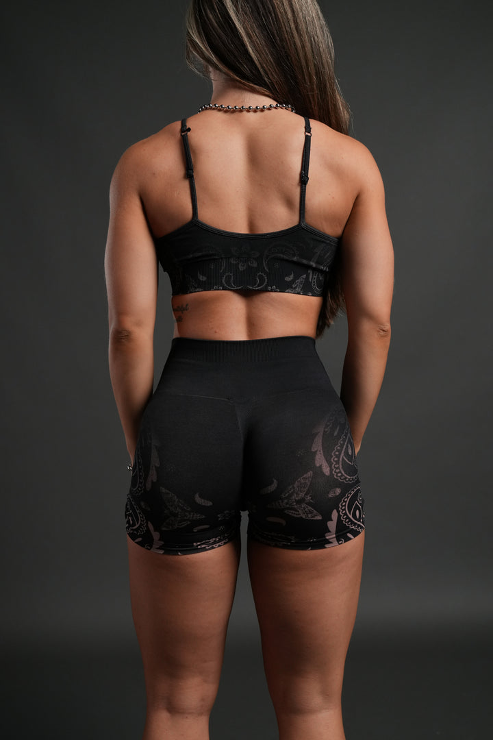Faded Paisley "Stella" Soft Seamless Shorts in Black