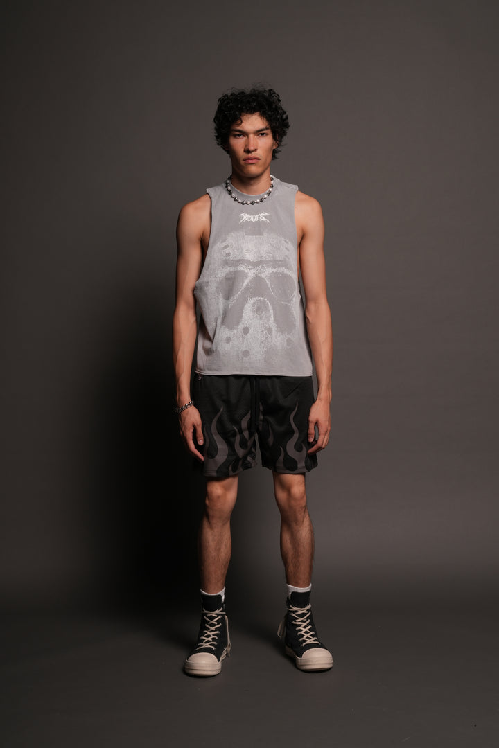 On Fire Applique Mesh Shorts In Black