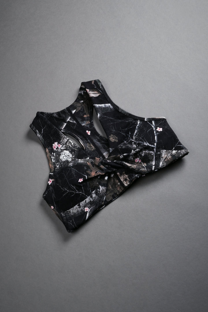 Single Wolf "Everson" Seamless Twist Bra in Darc Blossom Woodland Camo